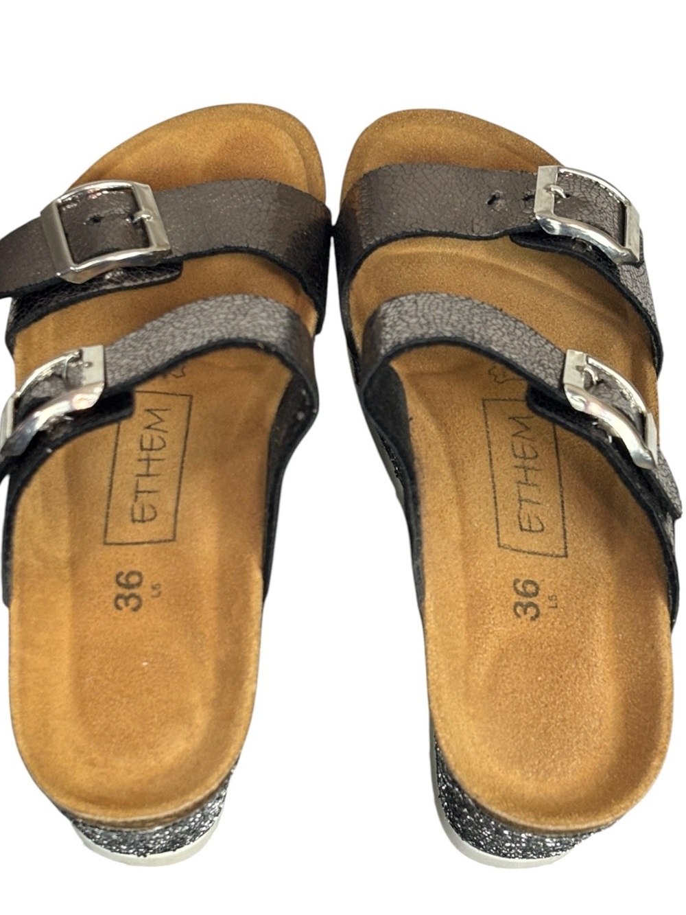 Ethem Metallic Rhinestone Platform Corks Wedge Sandals - Picture 8 of 12